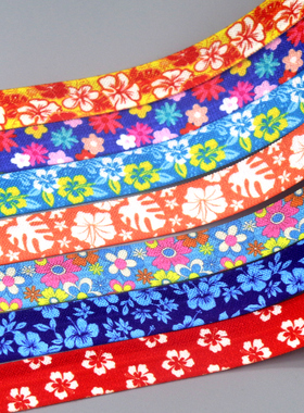 清新复古花纹方格发饰带蝴蝶结DIY卡通印刷FOE弹力包边带18814