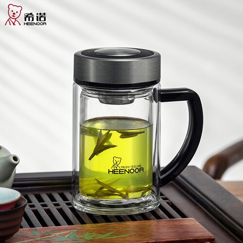 希诺双层玻璃杯办公杯带盖创意透明水杯男女士过滤茶杯6721/9321 - 封面