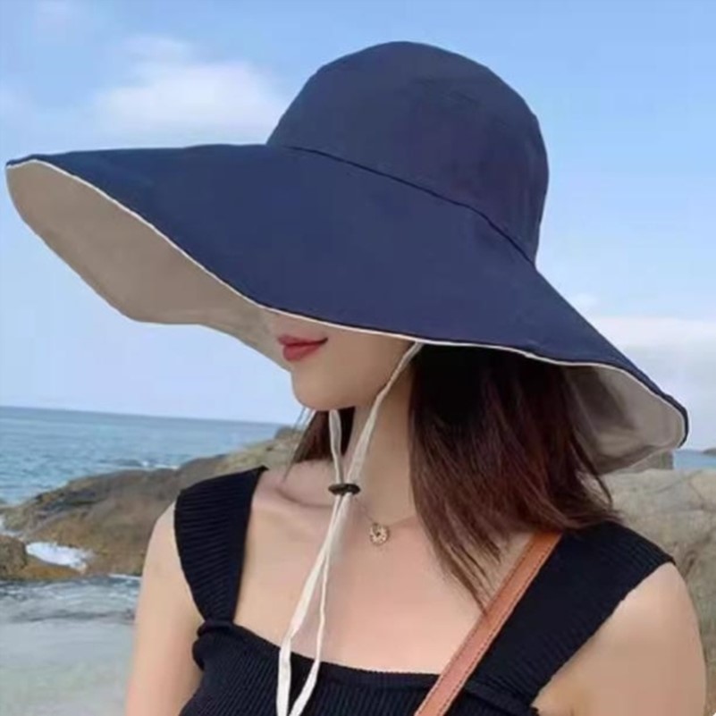 长款大檐黑胶渔夫帽遮脸防晒帽子女夏防紫外线遮阳帽可折叠太阳帽