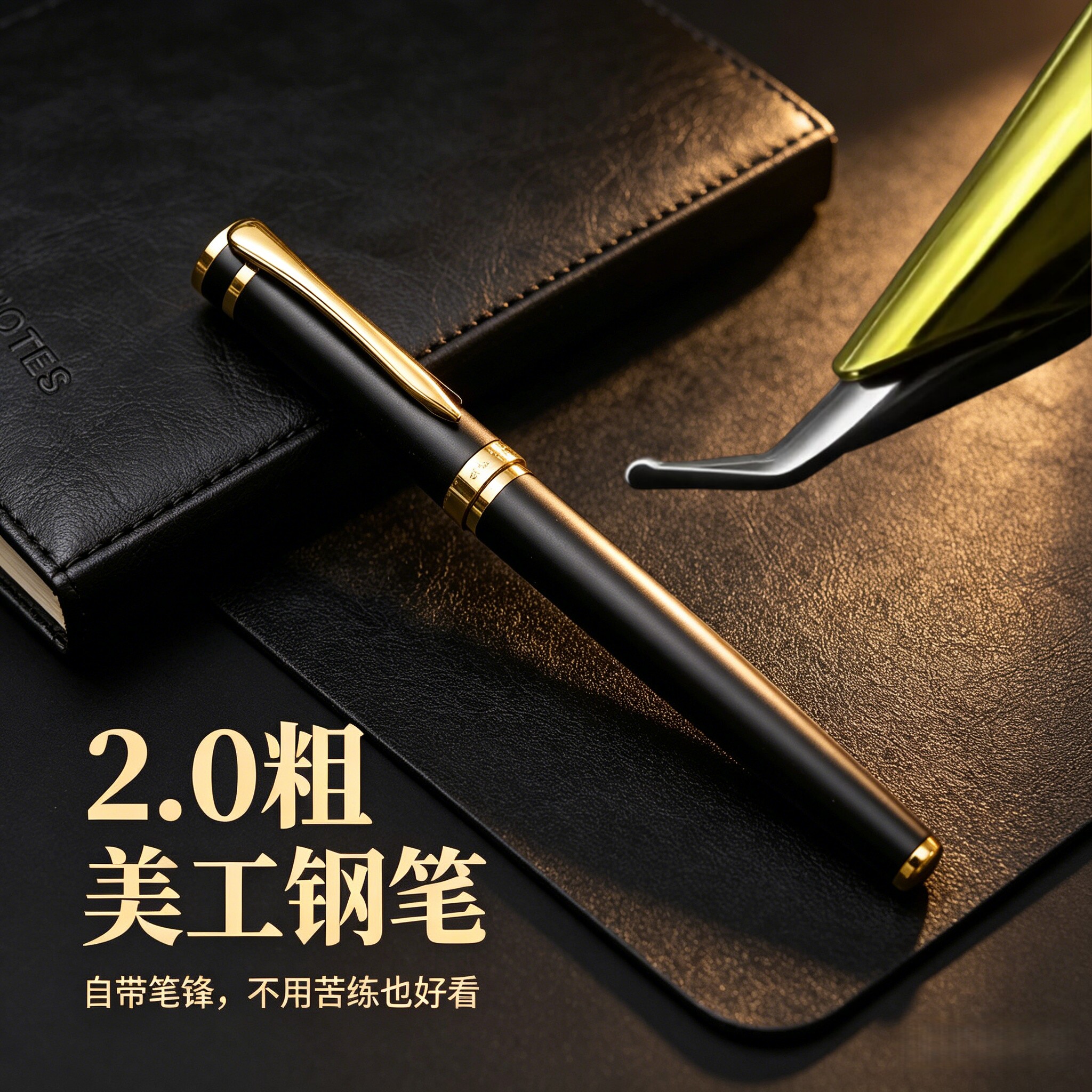 族谱笔2.0粗美工钢笔黑金带笔锋