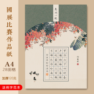 A4硬笔书法作品纸学生低年级七言古诗模板28田字格比赛长安的荔枝