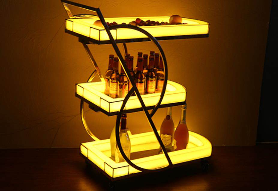 发光手推车酒吧三层led洋酒水蛋糕出酒移动送餐车夜店KTV果盘推