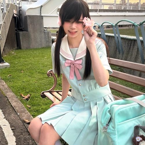 夏日和风铃原创 春樱时 日系学院风蝴蝶结亮色系水手服JK制服套装