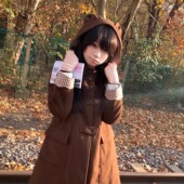 JK学院风连帽女中长款 夏日和风铃 绵绵熊 格子毛呢外套大衣