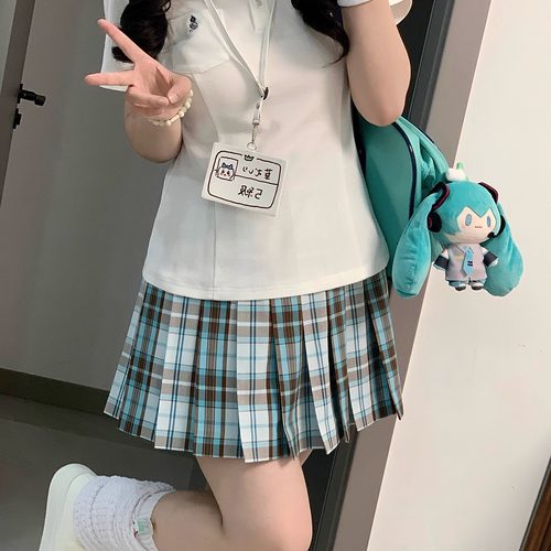 夏日和风铃 脆巧冰 原创JK制服日系薄荷色学院风半身裙百褶格裙
