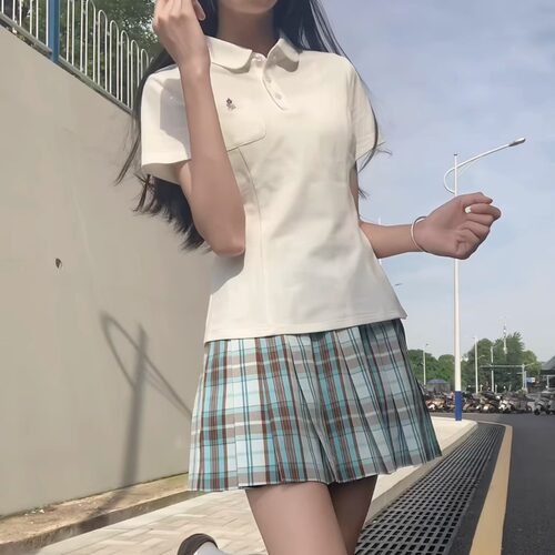 夏日和风铃 小凛中 原创JK制服学院风收腰短袖女公主线POLO衫上衣