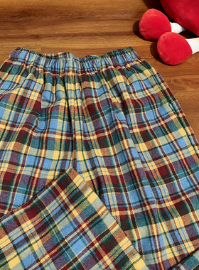 原创彩色格子裤阔腿裤直筒裤宽松长裤鬼马少女红格秋冬新品