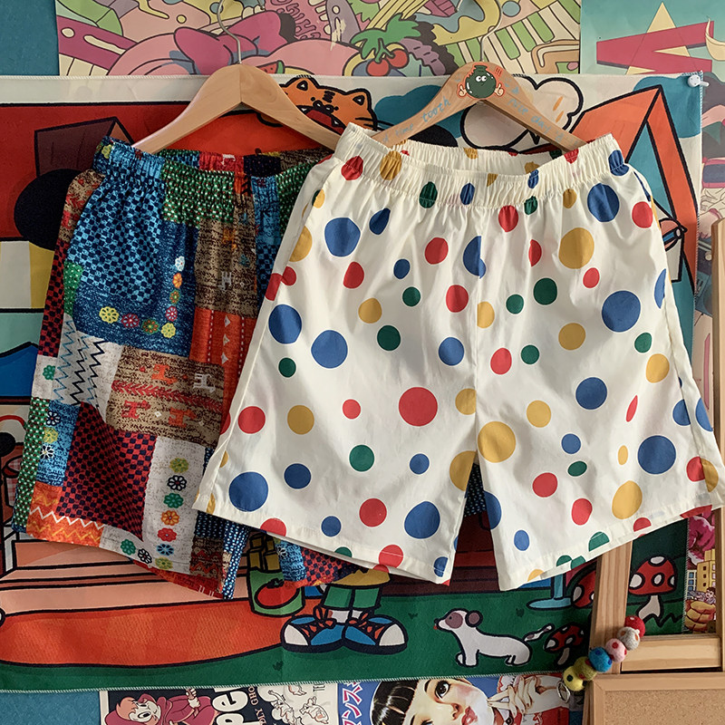 合集~夏季彩虹波点短裤舒适透气小众睡裤小个子宽松裤子红色格子