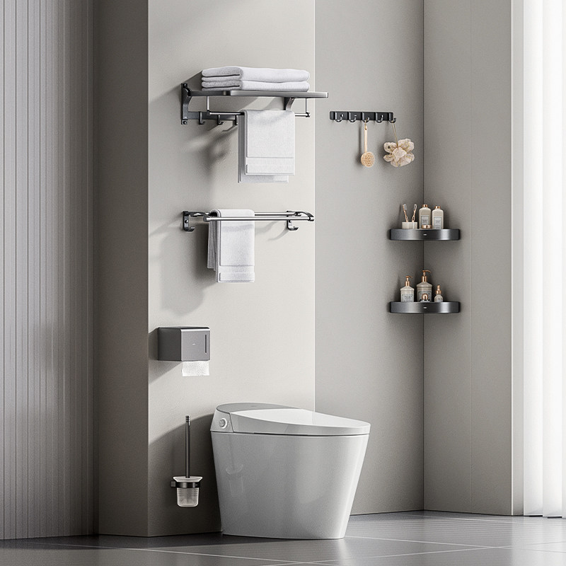 恒洁卫生间浴室挂件套装五金置物架挂钩浴巾毛巾架太空铝家用921