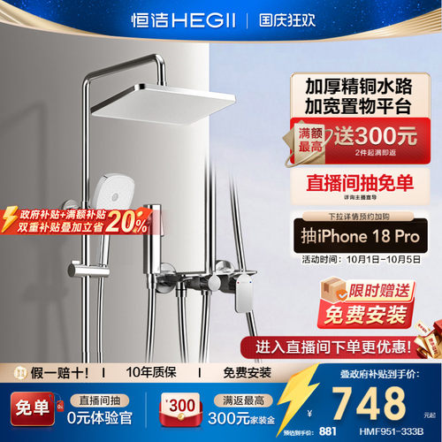 恒洁全铜主体大置物花洒套装