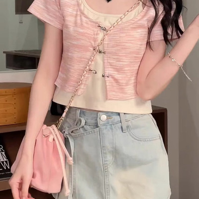 正肩短袖T恤韩系别致显瘦上衣