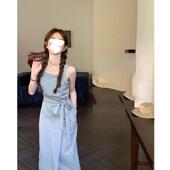 2025小众纯色中长裙法式 时髦无袖 松弛系带休闲百搭连衣裙潮ins女