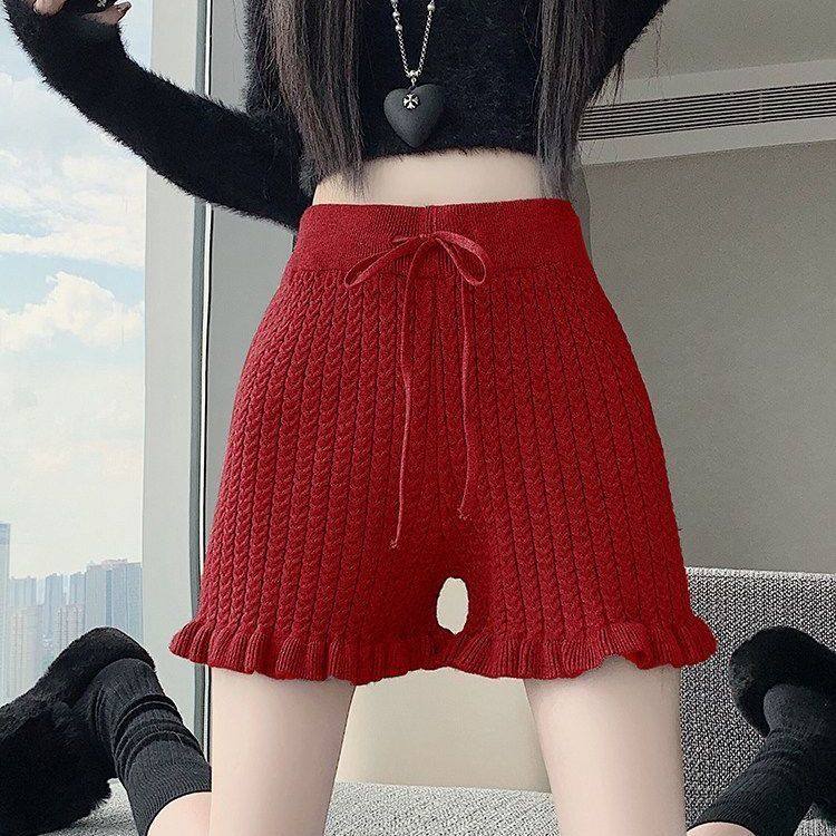 2026小众纯色慵懒风法式木耳边麻花针织休闲裤女新款显瘦高腰短裤,女装/女士精品,短裤,淘宝优惠券,粉丝福利购,淘宝优惠卷