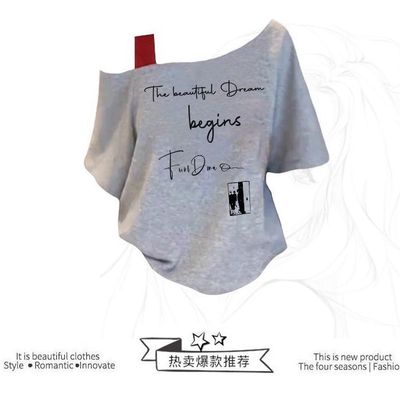 美式露肩小众短袖T恤女