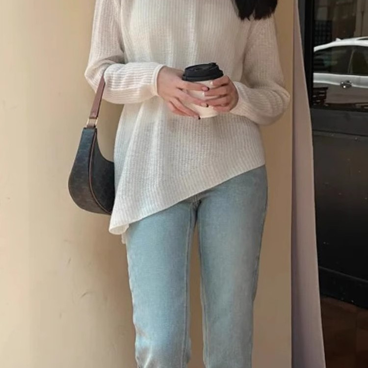 2025春季高级感不规则薄款针织衫外搭上衣设计感微透百搭罩衫女潮