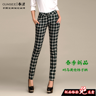 显瘦棉质小脚长裤 新款 女学生修身 韩版 子女 人气英伦格子裤