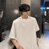 T77重磅垫肩多拉链设计T恤男夏季韩版宽松半袖上衣男P48白，商品下架区，星座404A