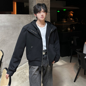 JK03 重磅垫肩小众解构潮流开衫外套男宽松连帽卫衣男 P88 黑图片