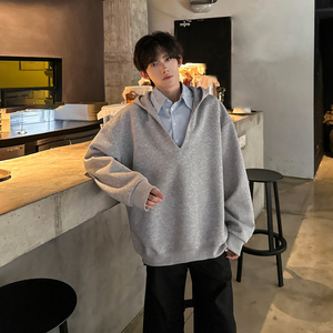 JK06 假两件V领卫衣男衬衫领潮流宽松连帽卫衣男 P68图片