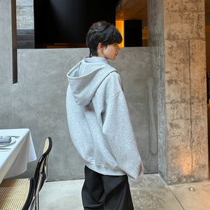 JK06 假两件V领卫衣男衬衫领潮流宽松连帽卫衣男 P68 灰图片