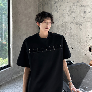 T95 新重磅小众垫肩设计款T恤夏季青少年金属半袖男 P48图片