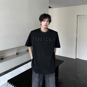 T95 新重磅小众垫肩设计款T恤夏季青少年金属半袖男 P48，男装T恤，星座404A