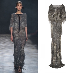 Marchesa奢华重工钉珠深灰色披肩两件套宴会酒会庆功宴长裙晚礼服