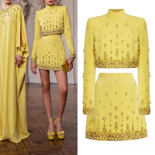 新款时尚两件套套装名媛酒会生日派对年会正式场合钉珠小礼服定制