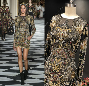 奢华钉珠生日派对名媛宴会酒会晚装 短款 黑色长袖 晚礼服2020新款