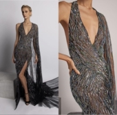 时尚 黑色修身 显瘦高档晚宴T台走秀红毯年会钢琴演奏独唱晚礼服