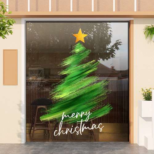 圣诞节装饰圣诞树静电玻璃门贴纸