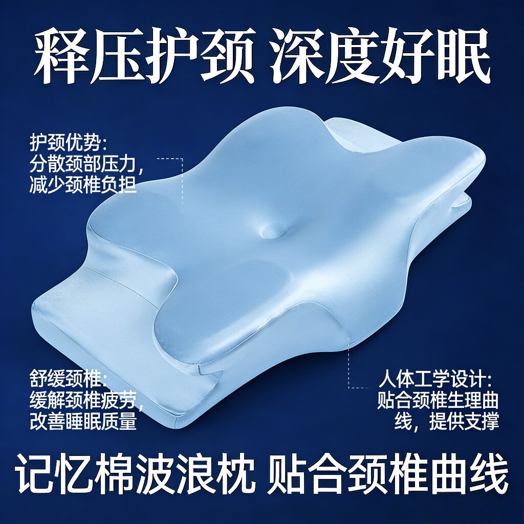 人体工学助睡眠蝶形护颈枕拉伸修复颈椎反弓止打鼾专用记忆棉枕头