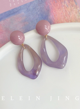 手作温柔气质紫色水滴耳环无耳洞蚊香盘耳夹女复古港风瘦脸耳饰