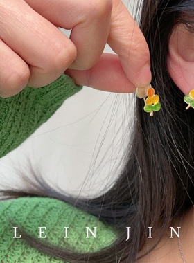 小清新森系绿色珐琅釉925银耳钉无耳洞蚊香盘耳夹女春夏小巧耳环