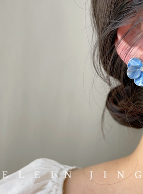 淡雅蓝色复古鸢尾花朵耳钉轻奢气质蚊香盘耳夹女无耳洞耳饰显白