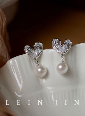 高级感百搭爱心锆石珍珠蚊香盘耳夹女无耳洞女耳环方圆脸耳饰耳钉