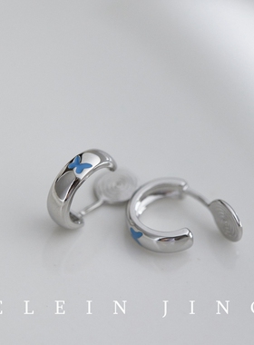 甜酷时尚蓝色蝴蝶耳圈耳扣女小众高级感精致百搭简约蚊香盘耳夹女