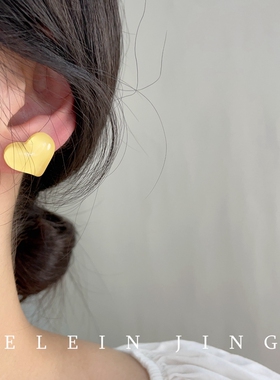 手作可爱甜美果冻黄爱心纯银耳钉蚊香盘耳夹女无耳洞减龄少女耳饰