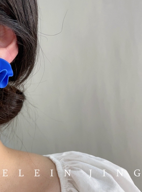 小众宝蓝不规则纯银耳钉设计感显白蚊香盘耳夹女无耳洞耳饰ins