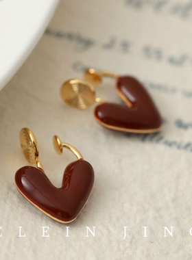 法式安可拉红色滴油爱心耳环女高级感耳圈蚊香盘耳夹无耳洞耳钉