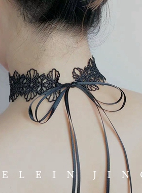 防过敏绑带黑白蕾丝项圈女颈带宽choker超仙脖子饰品遮颈纹