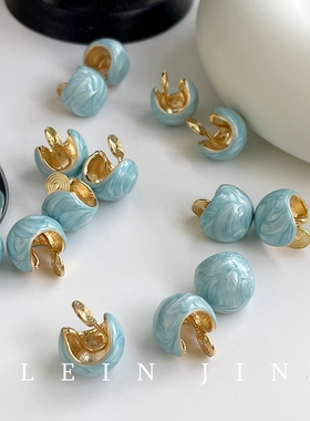 温柔法式高级感极简蓝色百搭气质滴釉C形圆球无耳洞蚊香盘耳夹女