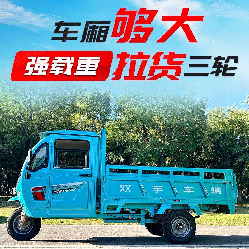 国标可上牌半封闭电动三轮车农用拉货带棚山区爬坡载重王电瓶车