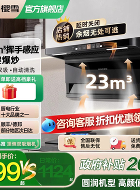 樱雪油烟机顶侧双吸家用厨房大吸力K2427以旧换新自动清洗吸油机