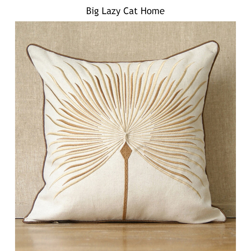 美式简美|民宿风天然棉麻唯美刺绣|蒲公英沙发客厅样板房靠垫抱枕