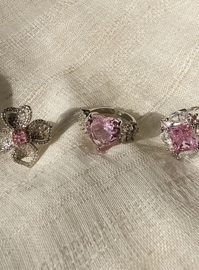 铜镀金 进口水钻 OG Loc  粉色花朵  开口戒指