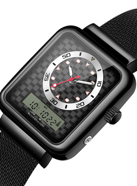 SENORS新款钢网带学生手表146LCD双显表潮流中性休闲运动腕表