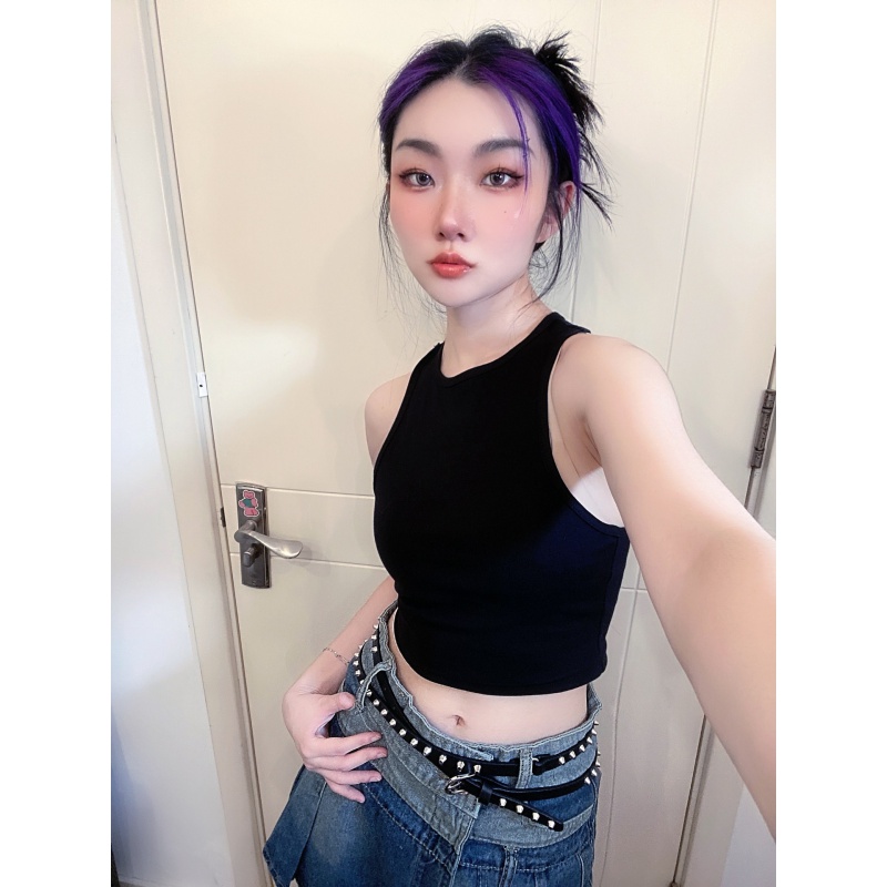 美式辣妹朋克金属扣铆钉黑色腰带