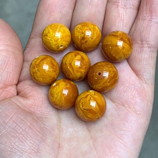 二代蜜蜡散珠圆珠花蜡鸡油黄琥珀单珠 金刚星月菩提108佛珠配饰