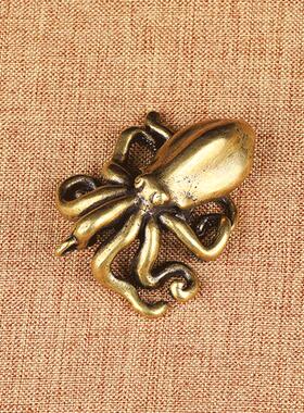 实心黄铜章鱼摆件八爪鱼小鱿鱼迷